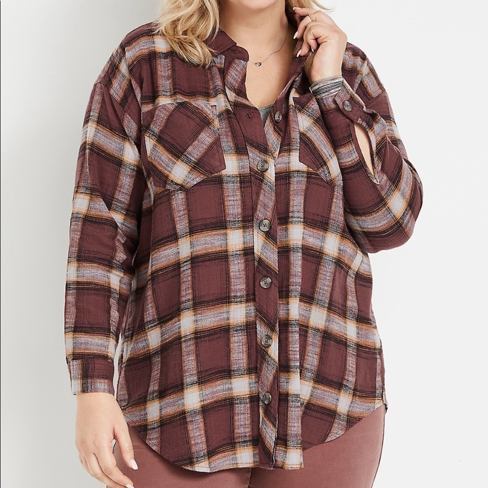 Plus Size Oversized Plaid Shirt